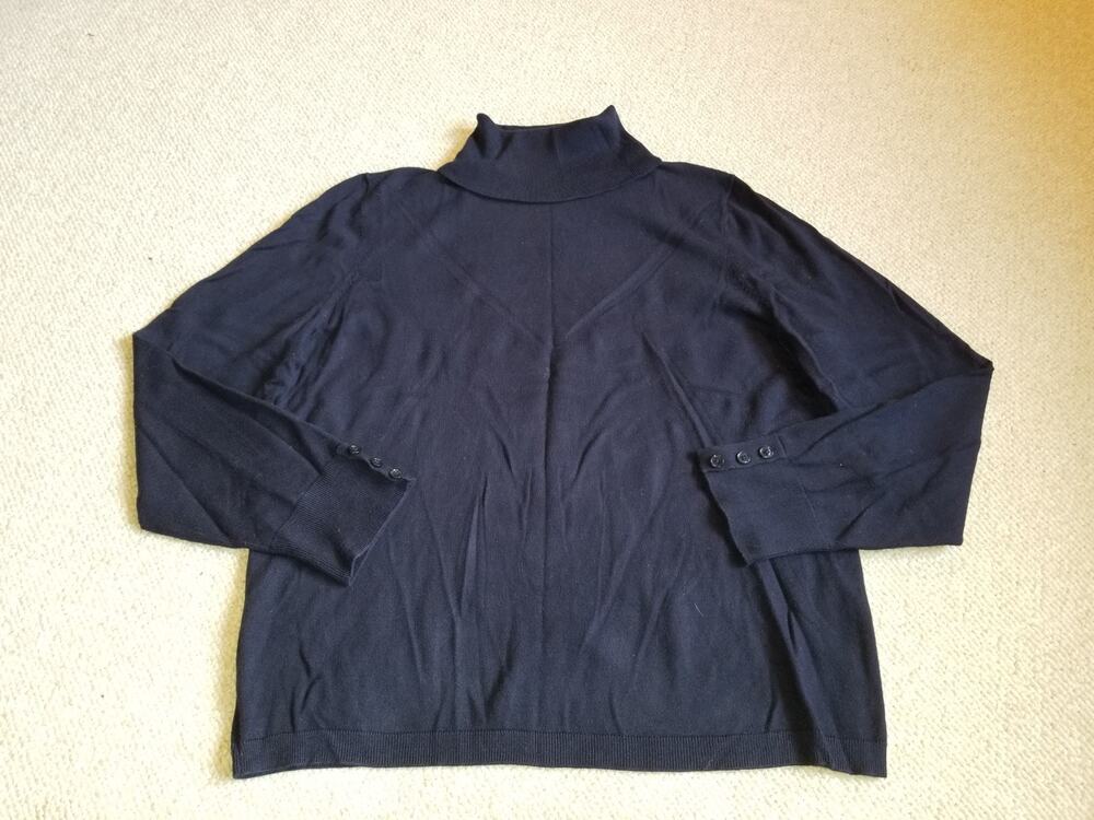 Womens Sweater-TALBOTS-navy cotton stretch turtleneck lightweight minimalist-XL